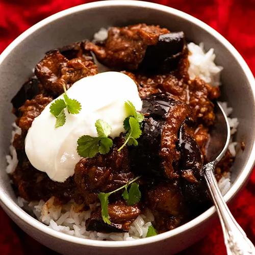 Aubergine, Pea & Black Bean Curry