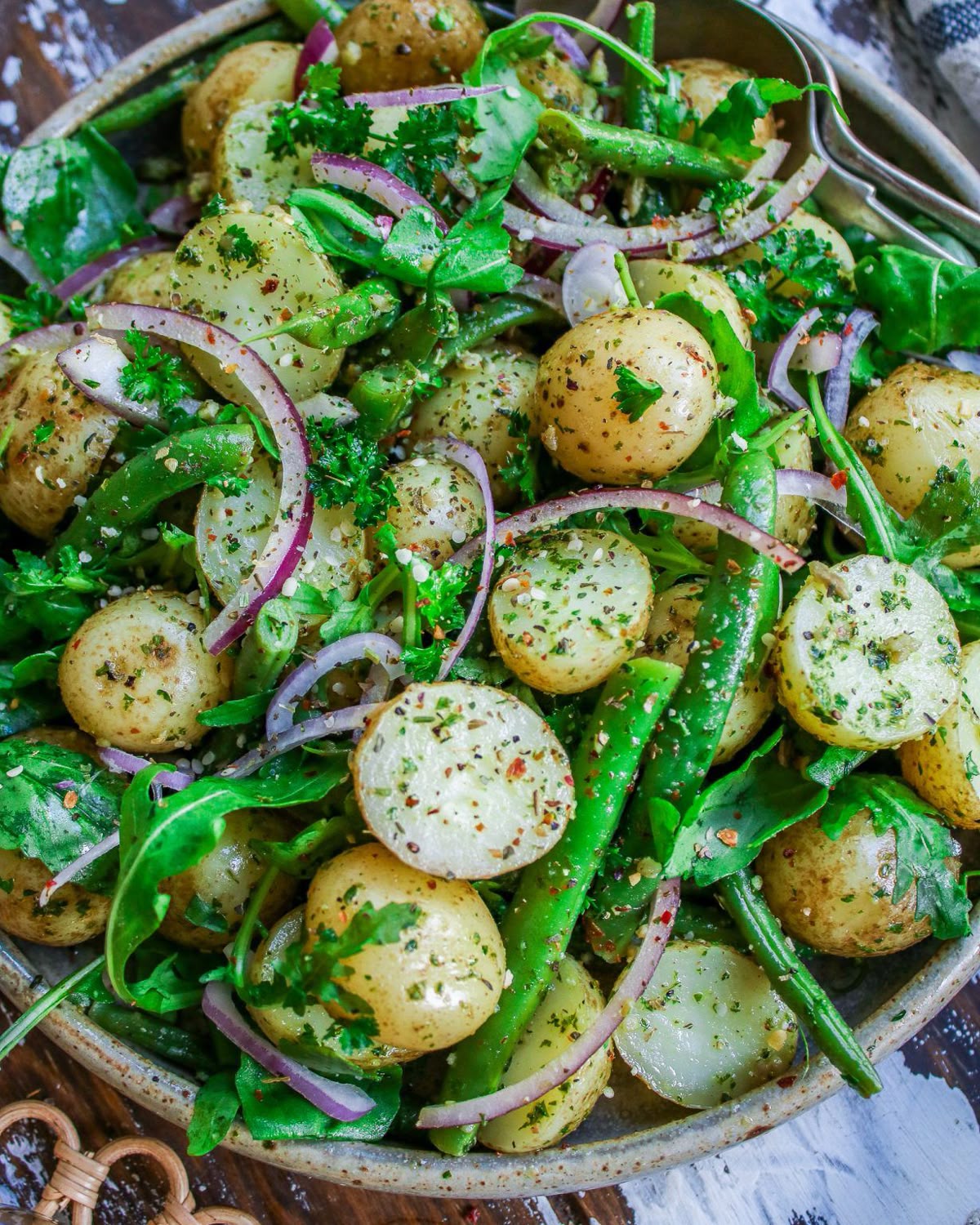 BABY POTATO & GREEN BEAN SALAD W/ GOATS CHEESE DRESSING
