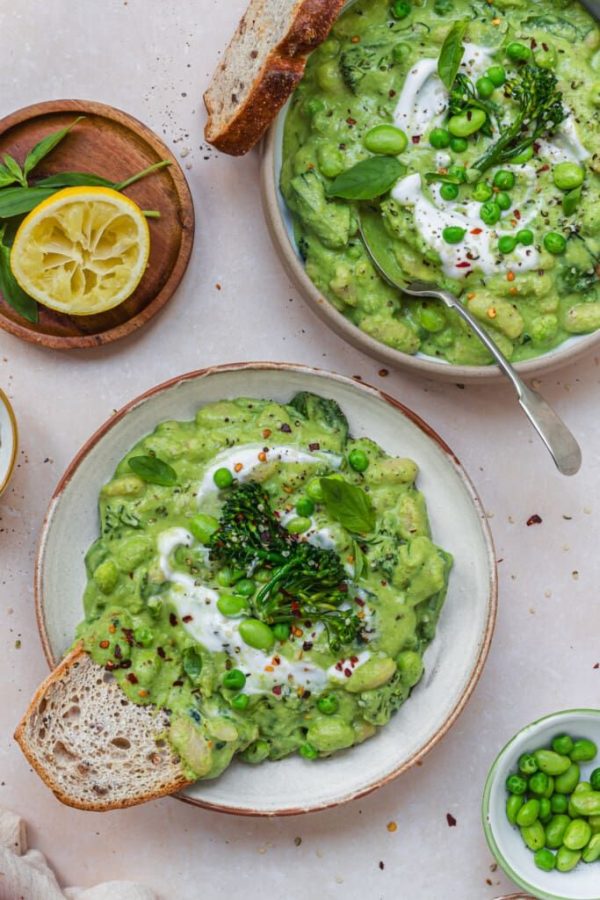 EDAMAME, PEA AND BROCCOLI CREAMY BEANS (VEGAN)