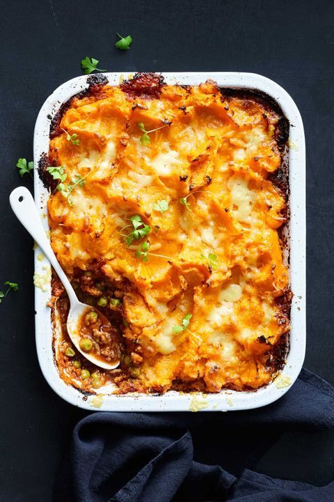 SHEPHERDLESS PIE WITH SWEET POTATO MASH