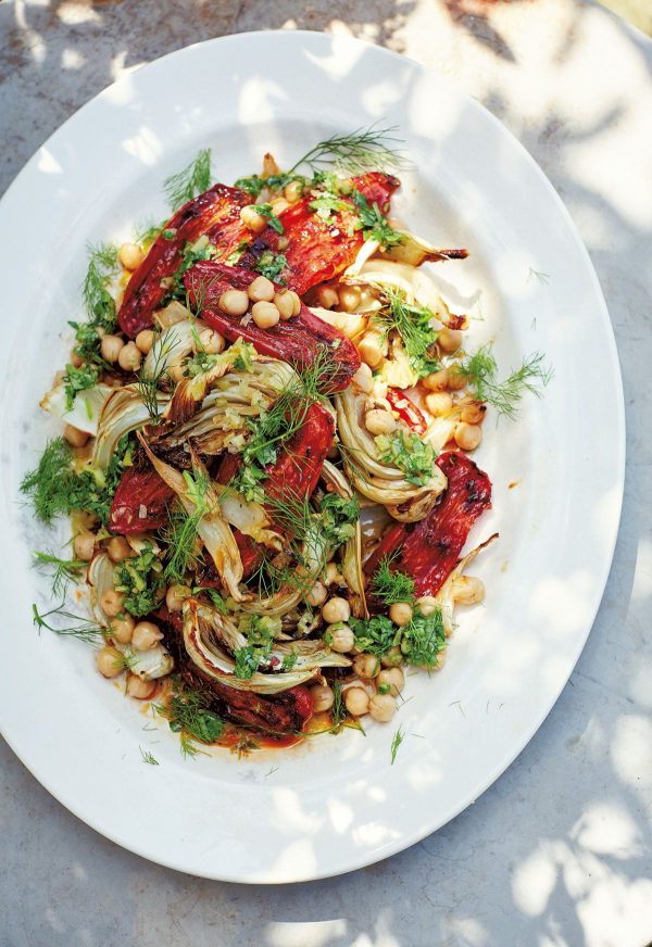 SLOW ROASTED TOMATOES, RED PEPPER, FENNEL AND CHICKPEAS w/ Preserved Lemon and Maple