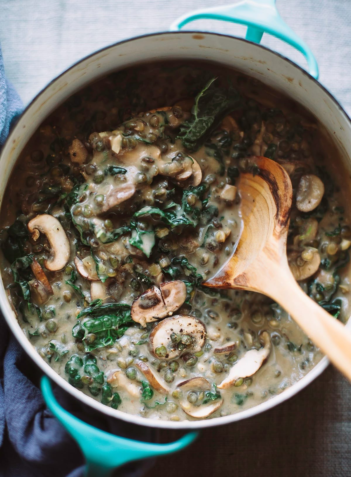 CREAMY FRENCH LENTILS w/ Mushrooms & Kale - VEGAN