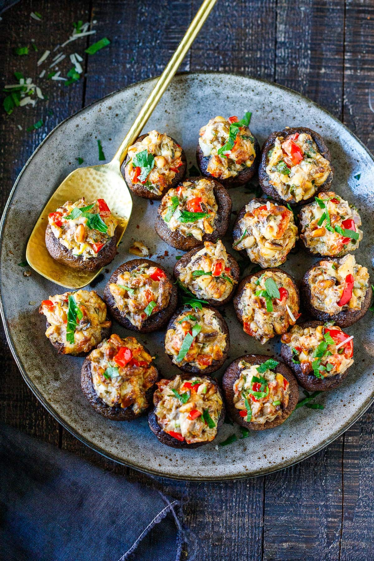 STUFFED MUSHROOMS served on Brown Rice and Wilted Spinach - VEGETARIAN