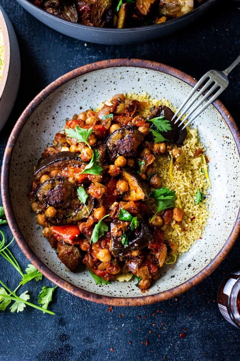 MOROCCAN EGGPLANT & CHICKPEA TAGINE w/ Turmeric Quinoa - VEGAN