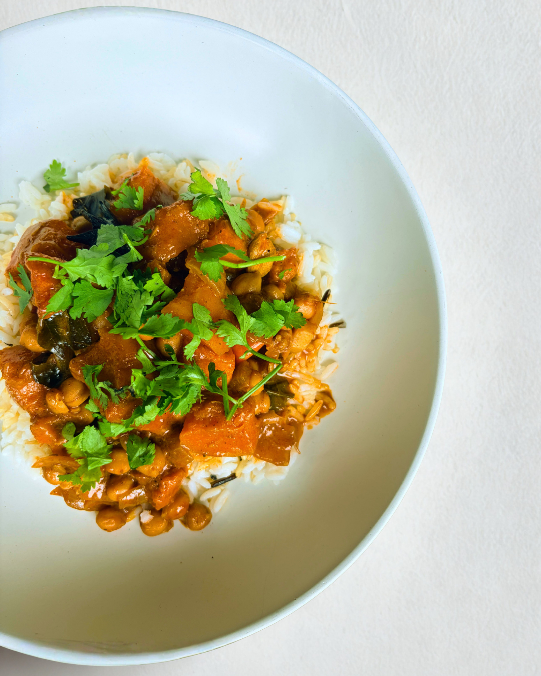 ROAST PUMPKIN & CHICKPEA CURRY with Brown Basmati Rice & Coriander